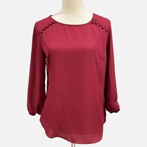 Fortune and Ivy Red blouse with shoulder button detailing